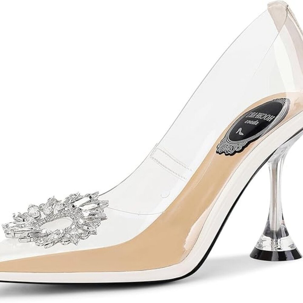 NIB. Clear Rhinestone Heels. White. Size 8. - Picture 4 of 5